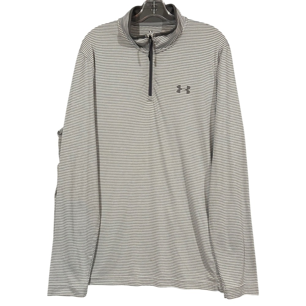 Under Armour ColdGear Mens Large Gray White Striped 1/4 Zip Pullover Loose Fit